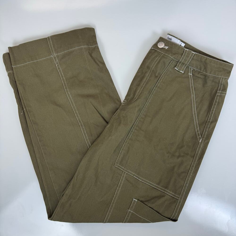 Twik Organic Cotton High Waist Wide Leg Cargo Pants Olive Green Medium